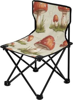 Vintage Red Mushroom Portable Outdoor Folding Chair Anti-Slip Padded Oxford Cloth Stool Camping Chair Small for Beach Hiking Fishing Gardening Quad Camp Chair