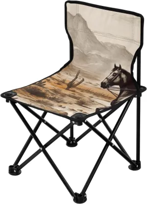Vintage Western Denim Portable Outdoor Folding Chair Anti-Slip Padded Oxford Cloth Stool Camping Chair Small for Beach Hiking Fishing Gardening Quad Camp Chair