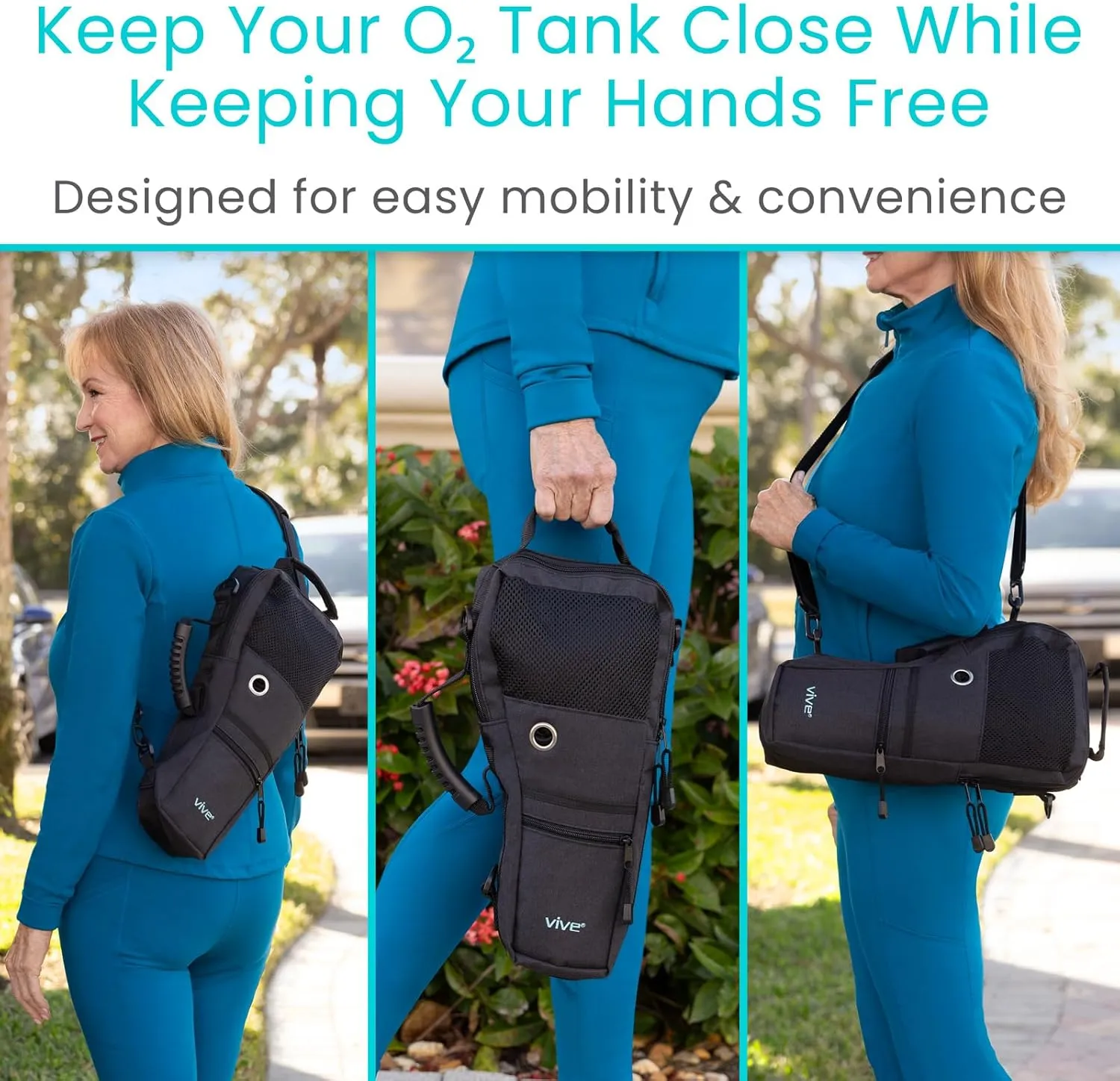 Vive Oxygen Tank Holder Backpack - Portable Carrying Shoulder Bag for Oxygen Cylinders - Healthcare Supplies & Accesories for Traveling - Lightweight, Adjustable Straps (Medium)