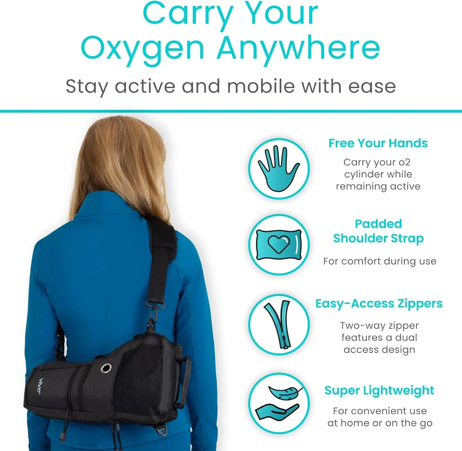 Vive Oxygen Tank Holder Backpack - Portable Carrying Shoulder Bag for Oxygen Cylinders - Healthcare Supplies & Accesories for Traveling - Lightweight, Adjustable Straps (Medium)