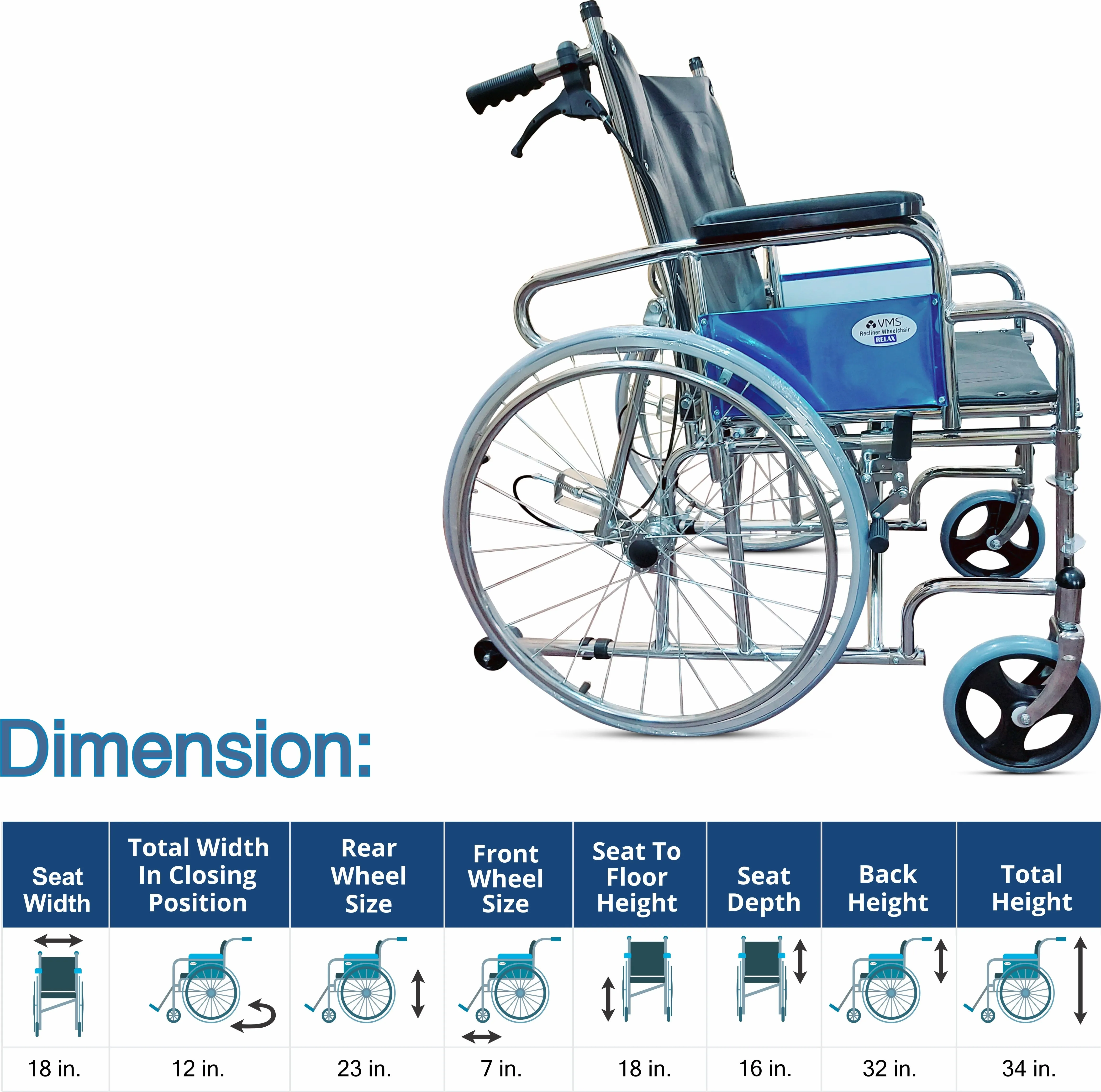 VMS Careline Foldable Recliner Wheelchair RELAX