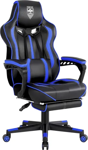 Vonesse Gaming Chair Adults Massage Gamer Chair with Footrest Reclining Big and Tall Gaming Chair Ergonomic Computer Chairs for Heavy People 300LBS (Blue/Black)
