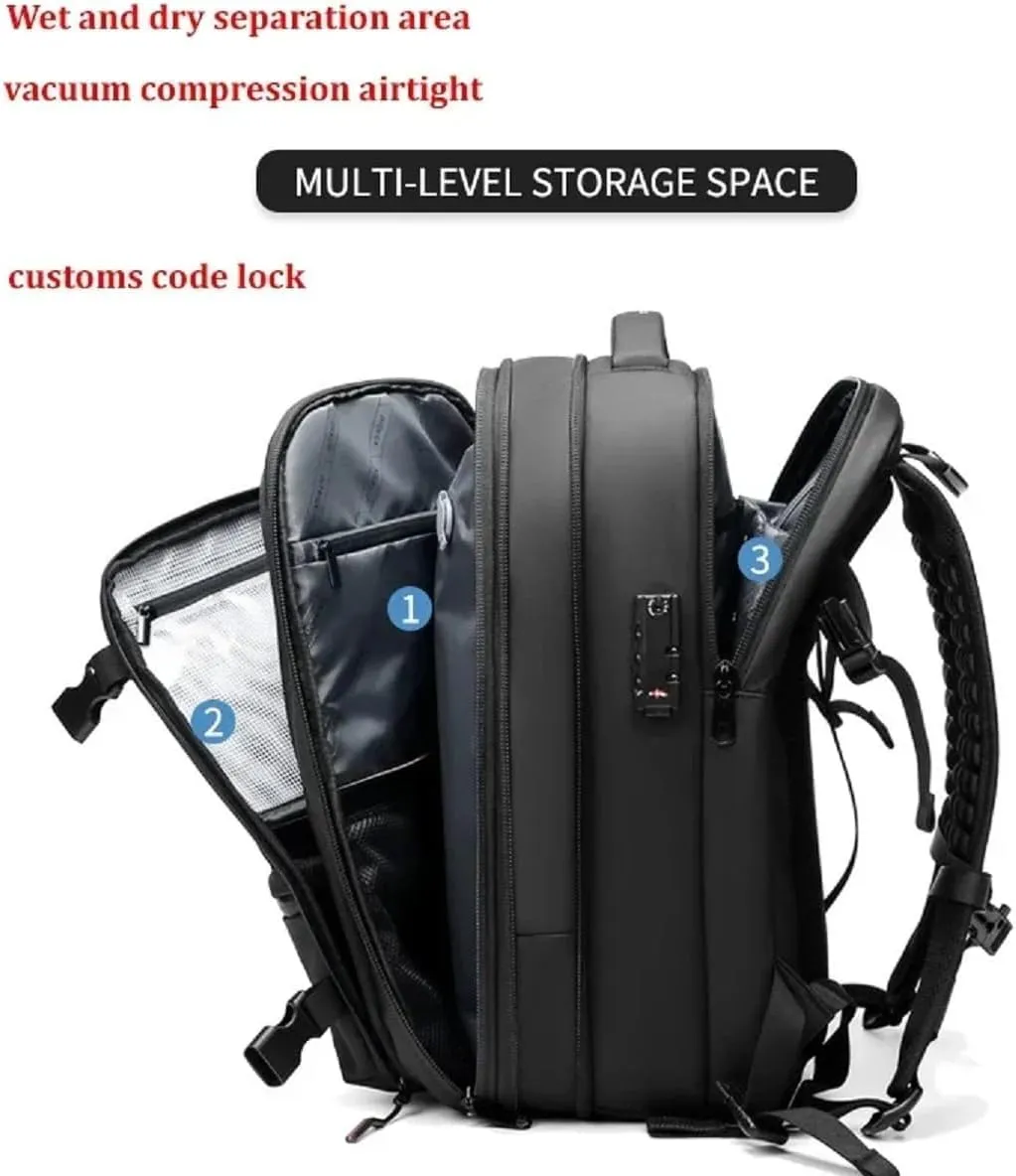 Voyagevac Backpack, Vacpack Backpack with Vacuum, 60L Expandable, Vacuum Compression Waterproof Travel Adventure Commuting (Black with Vacuum Tool)