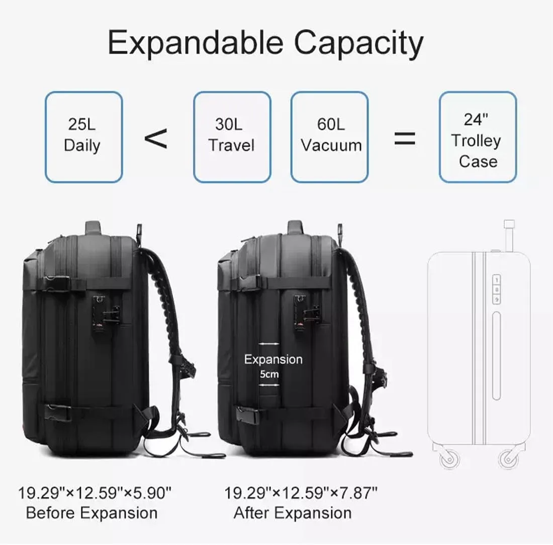 Voyagevac Backpack, Vacpack Backpack with Vacuum, 60L Expandable, Vacuum Compression Waterproof Travel Adventure Commuting (Black with Vacuum Tool)