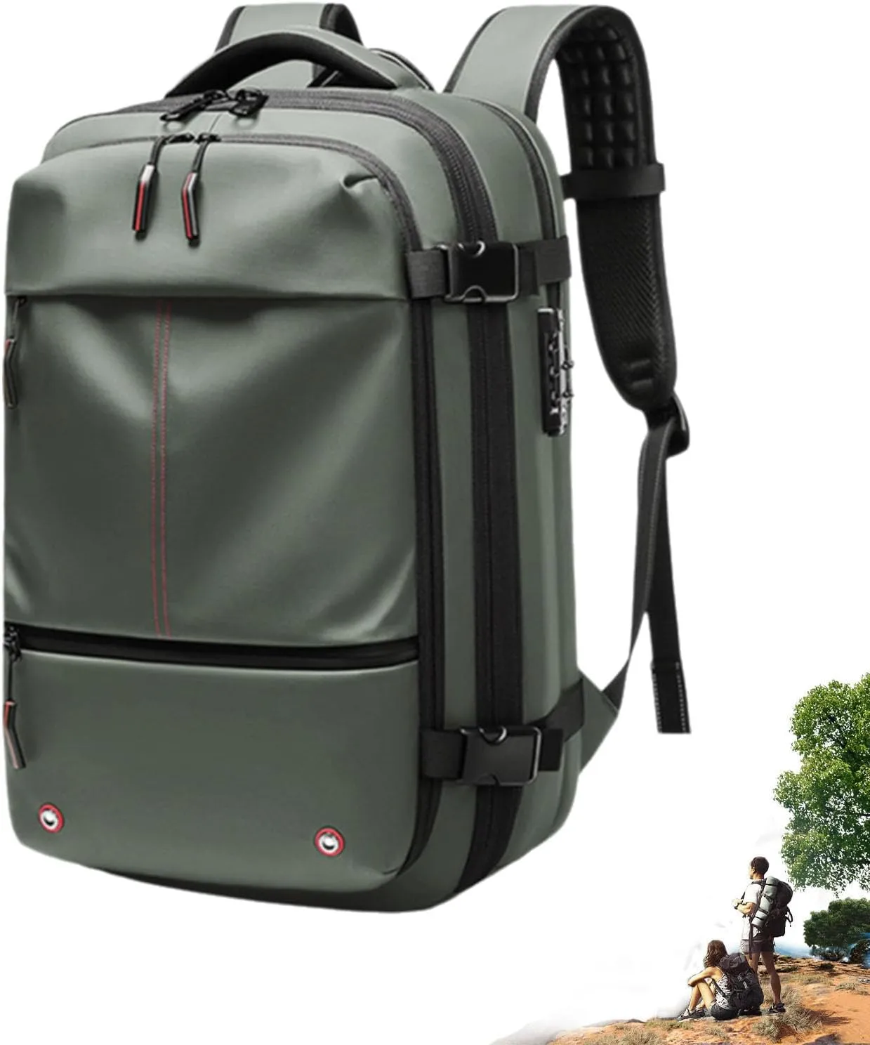 Voyagevac Backpack, Vacpack Backpack with Vacuum, 60L Expandable, Vacuum Compression Waterproof Travel Adventure Commuting (Military Green)