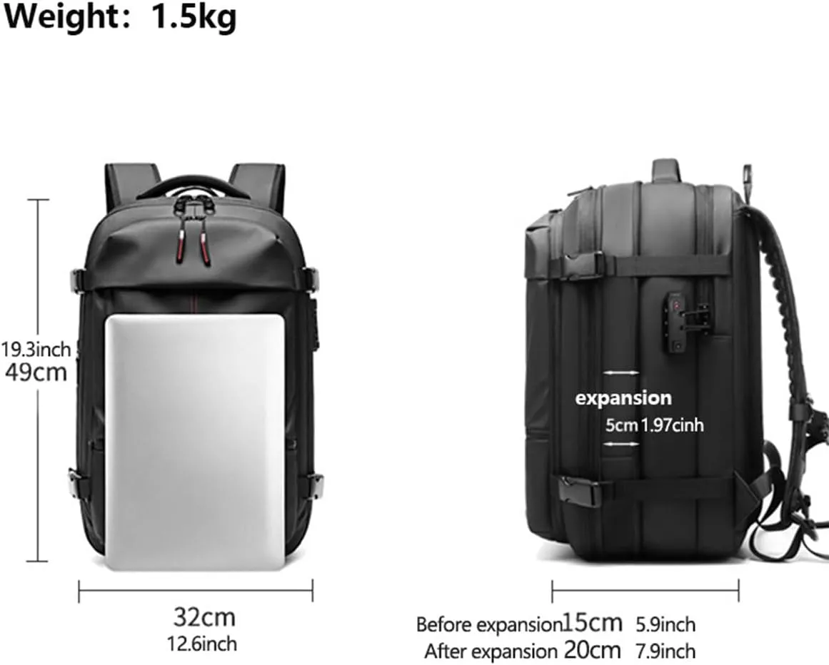VoyageVac Backpack with Pump, Expandable Vacuum Backpack Travel Water Resistant for Hiking, Airplane, Weekend Trips (Gray, Standard)