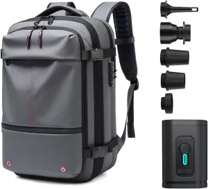 VoyageVac Backpack with Pump, Expandable Vacuum Backpack Travel Water Resistant for Hiking, Airplane, Weekend Trips (Gray, Standard)