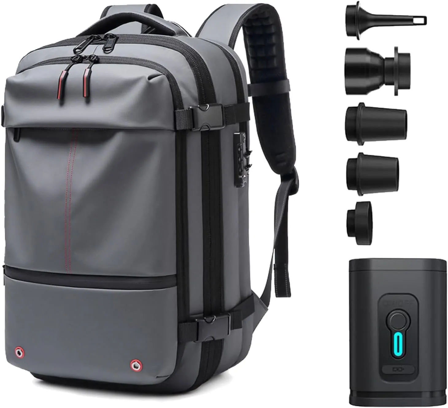 VoyageVac Backpack with Pump, Expandable Vacuum Backpack Travel Water Resistant for Hiking, Airplane, Weekend Trips (Gray, Standard)