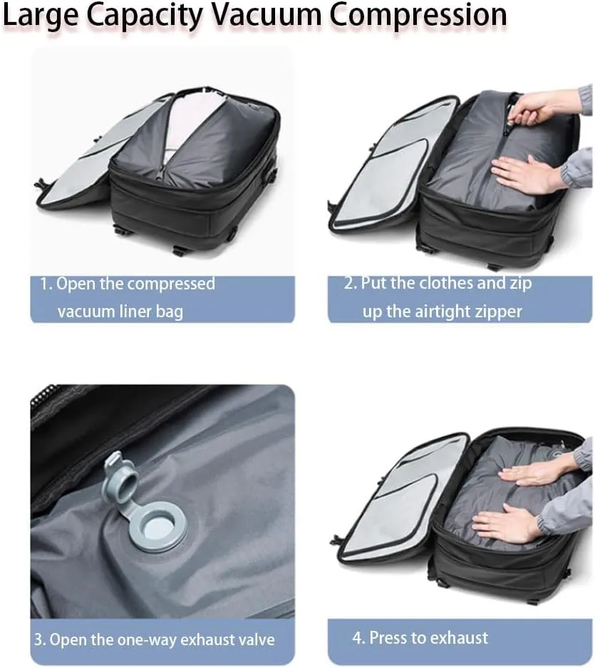 Voyagevac Backpack,Upgraded Expandable Waterproof Vacuum Bag, Anti-Theft Vacuum Backpack That Can Be Vacuumed with One Button (Light gray regular model)