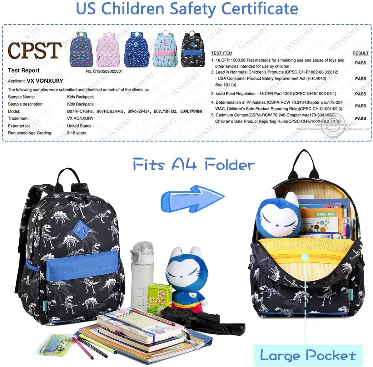 VX VONXURY Toddler Backpack for Boys Age 2-6，Small Kids Preschool Book Bag for Kindergarten Girls Fit A4 Folder