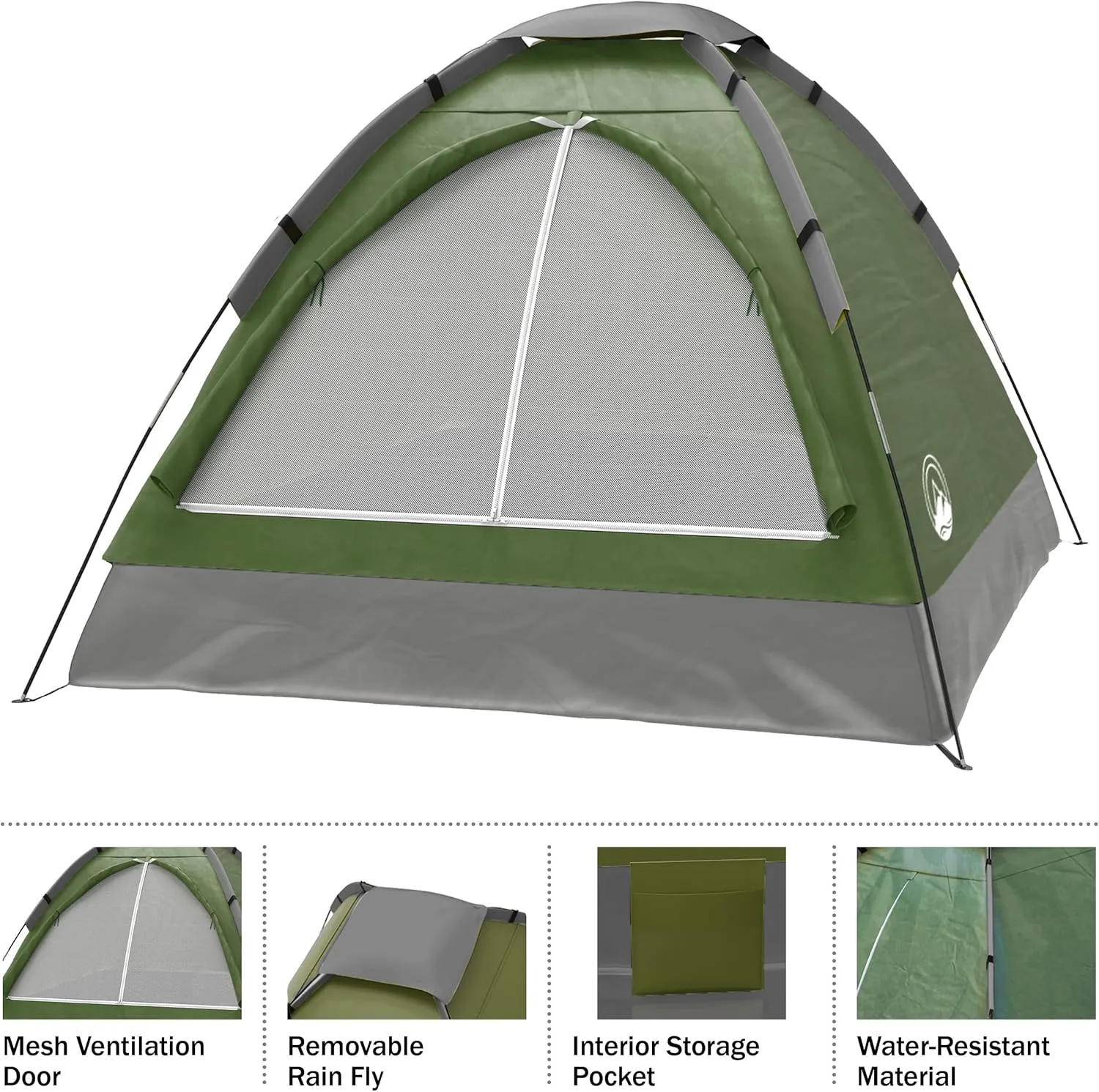 Wakeman Tents 2-Person Tent with Removable Rain Fly and Carry Bag - Comes with Camping Lantern with Fan - Weather-Resistant Camping Accessories by Wakeman