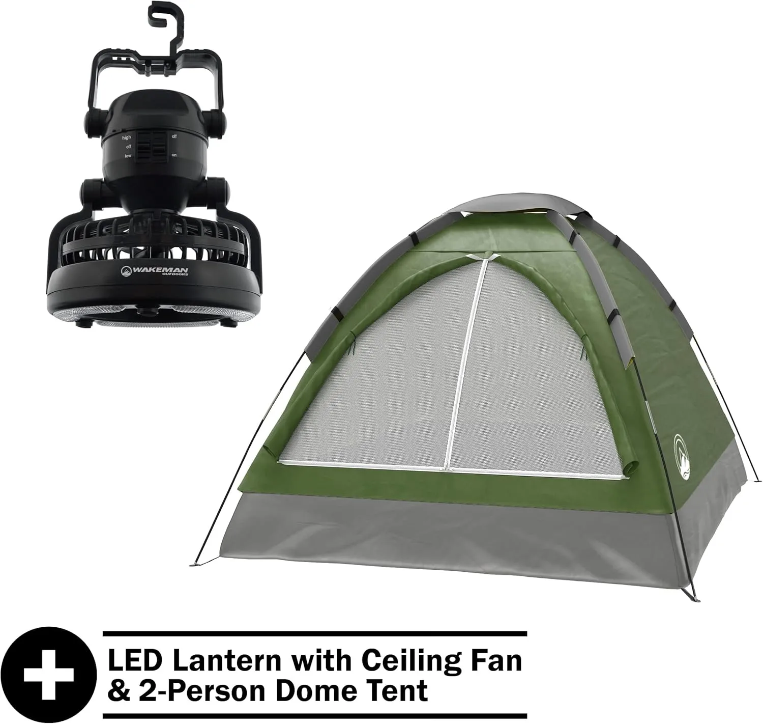 Wakeman Tents 2-Person Tent with Removable Rain Fly and Carry Bag - Comes with Camping Lantern with Fan - Weather-Resistant Camping Accessories by Wakeman