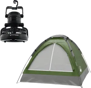 Wakeman Tents 2-Person Tent with Removable Rain Fly and Carry Bag - Comes with Camping Lantern with Fan - Weather-Resistant Camping Accessories by Wakeman