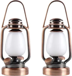 Waldosia 2PCS 1:12 Scale Dollhouse Miniature LED Oil Lamps – Flickering Lantern Light Set for Vintage Mini Rooms, Dioramas, Booknook, or Fairy Houses