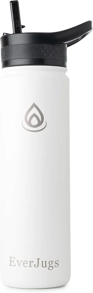 Water Bottle - 22 Oz, Wide Mouth, Premium Stainless Steel Bottle with Straw Lid, Double Walled Vacuum Insulated, Thermo Mug, Metal Flask, Leak Proof, Eco-Friendly