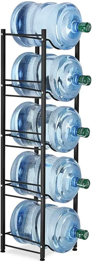 Water Cooler Jug Rack, 5-Tier Heavy Duty Water Bottle Holder Storage Rack for 5 Gallon Water Dispenser, Save Space (Black)…