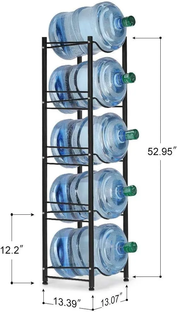 Water Cooler Jug Rack, 5-Tier Heavy Duty Water Bottle Holder Storage Rack for 5 Gallon Water Dispenser, Save Space (Black)…