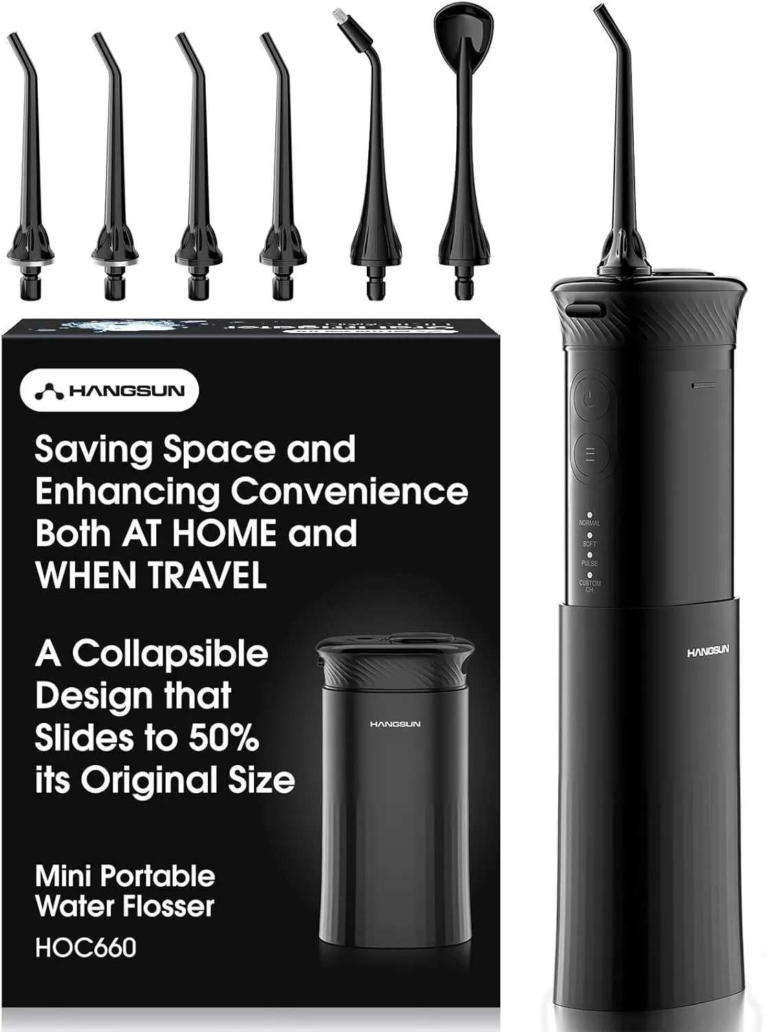 Water Flosser Cordless, Portable Mini Oral Irrigator, Rechargeable Electric Dental Flossers for Braces, Water Teeth Cleaner Pick with 4 Power Modes & IPX7 Waterproof for Home & Travel, HOC660
