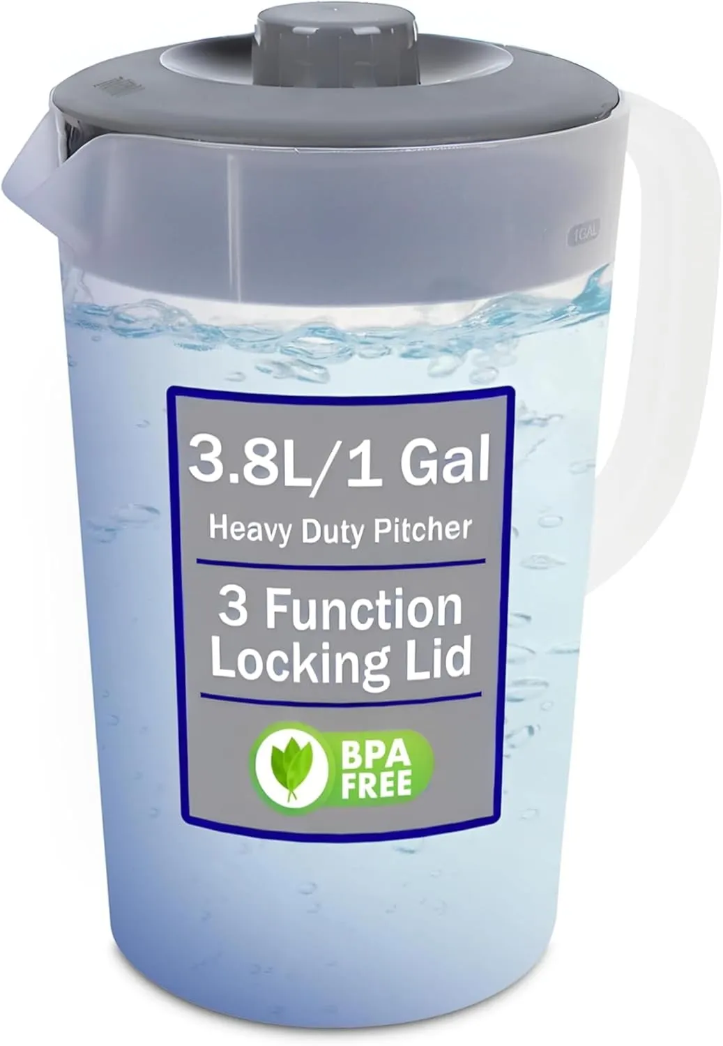 Water Pitcher with Lid 1 Gallon Pitcher, Freezer/Dishwasher Safe, BPA Free & Phthalate Free - Gray
