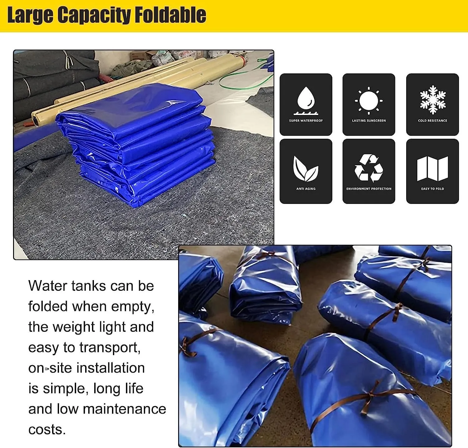 Water Storage Bladder Outdoor Water Bladder Storage Containers With Drain Valve, Large Capacity Collapsible Soft Water Tank For Rv Travel Trailer, Water Container Collector Barrel ( Size : 1.5x1.2x0.6