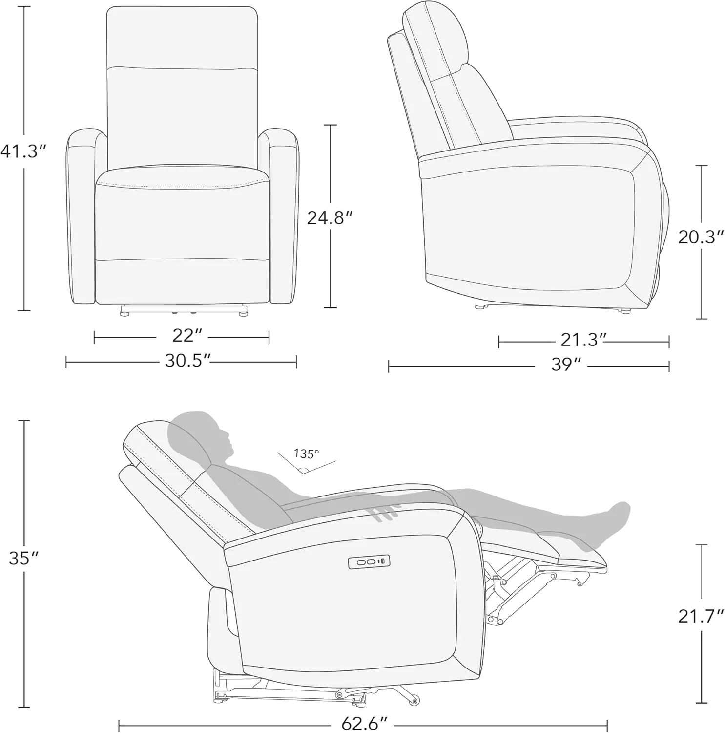 Watson & Whitely Power Recliner Chairs for Adults, Zero Wall Recliners W Power Headrest Type-C Charger, Small Faux Leather Home Theater Seating for Living Room & RV, Cognac Brown