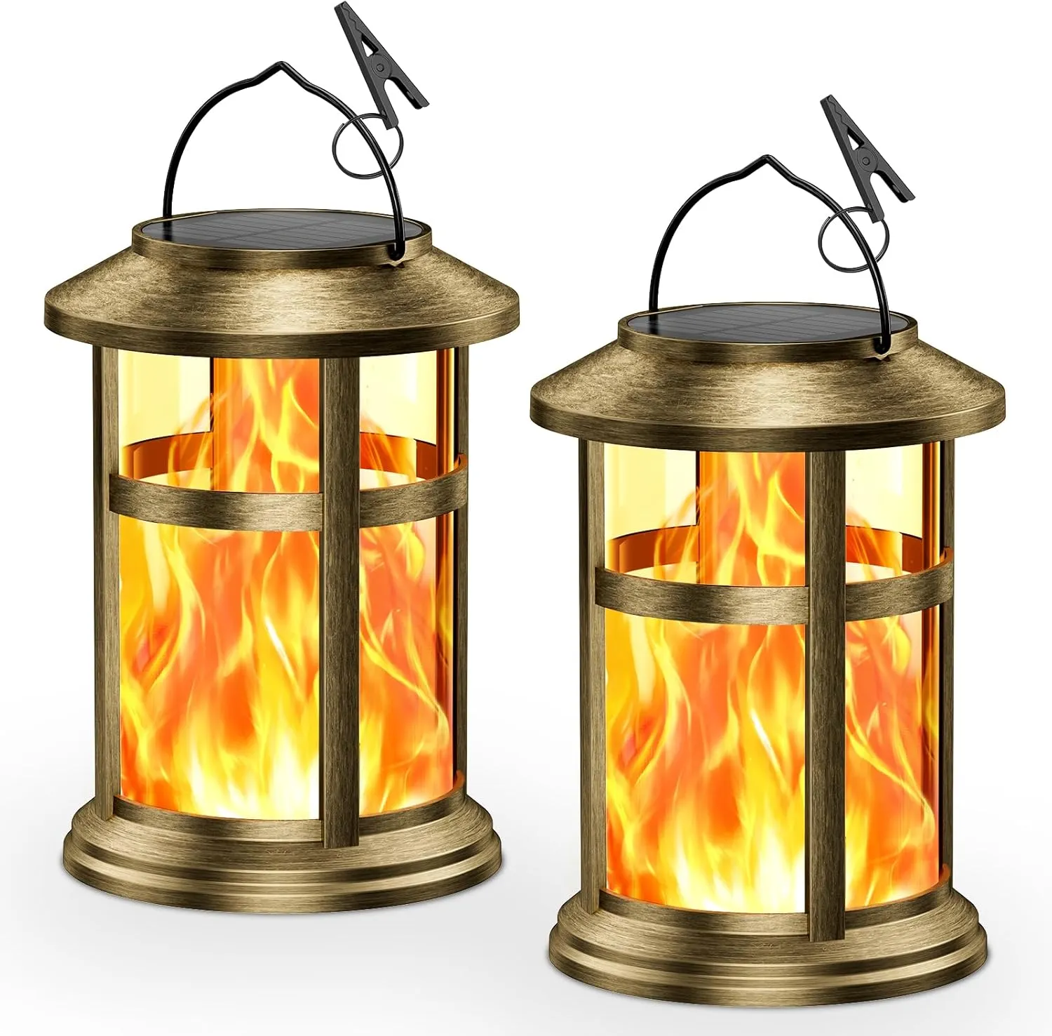 Wdtpro Solar Lanterns Outdoor Waterproof, 2 Pack Upgraded Flickering Flame Solar Lantern Outdoor Lights, Bright Hanging Lights for Outside, LED Lantern for Yard Garden Patio Decor (Antique Copper)