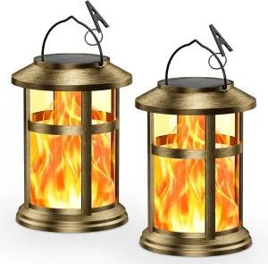Wdtpro Solar Lanterns Outdoor Waterproof, 2 Pack Upgraded Flickering Flame Solar Lantern Outdoor Lights, Bright Hanging Lights for Outside, LED Lantern for Yard Garden Patio Decor (Antique Copper)