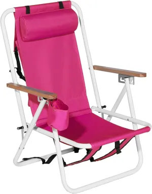 WEI WEI GLOBAL Folding Beach Chair with 4 Positions, Portable Backpack Design Chair, Adjustable Reclining Camping Chair, Portable Foldable Outdoor Chair for Outdoor Use, Pink