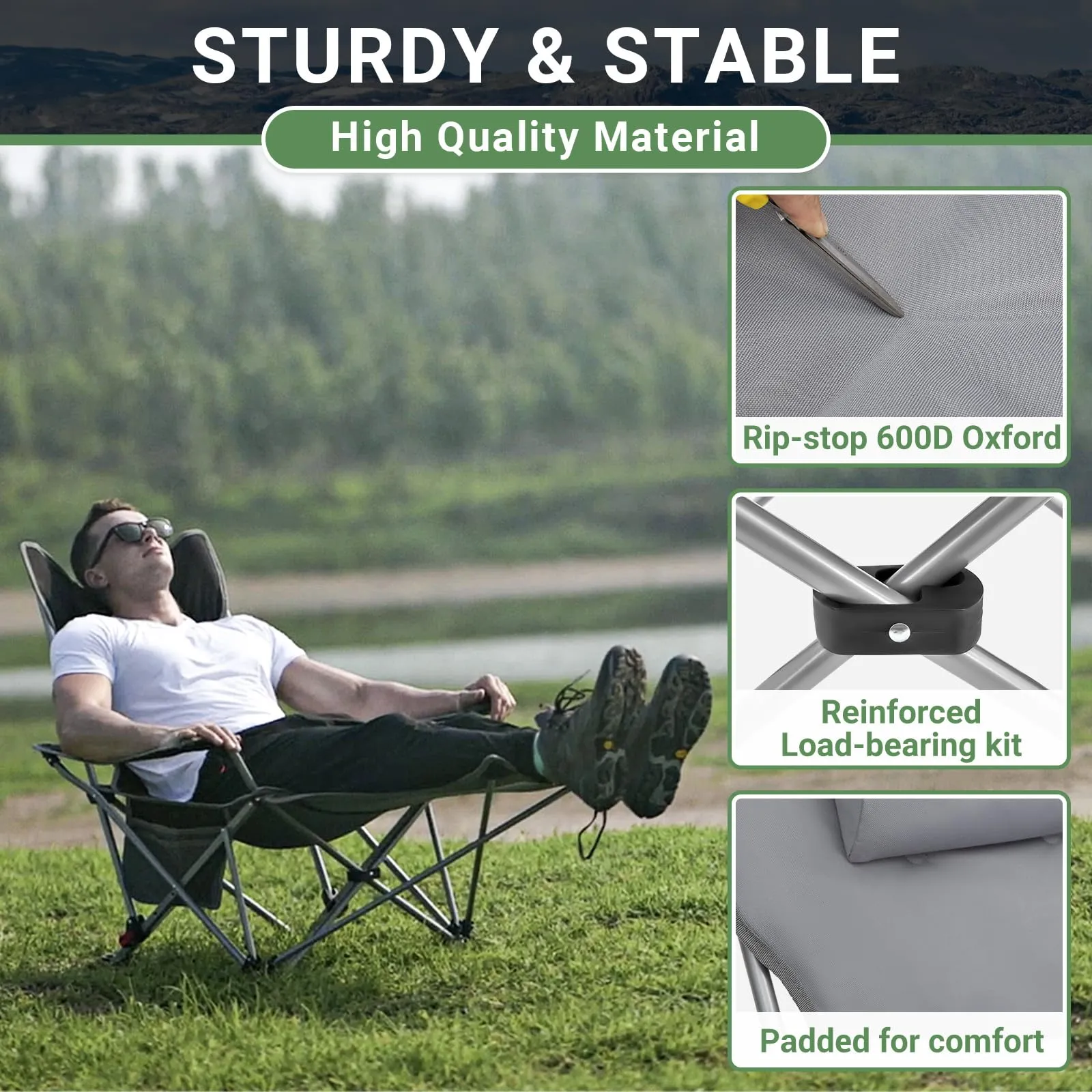 WEJOY Padded Reclining Camping Chair 3-Adjustable Positions with Detachable Footrest
