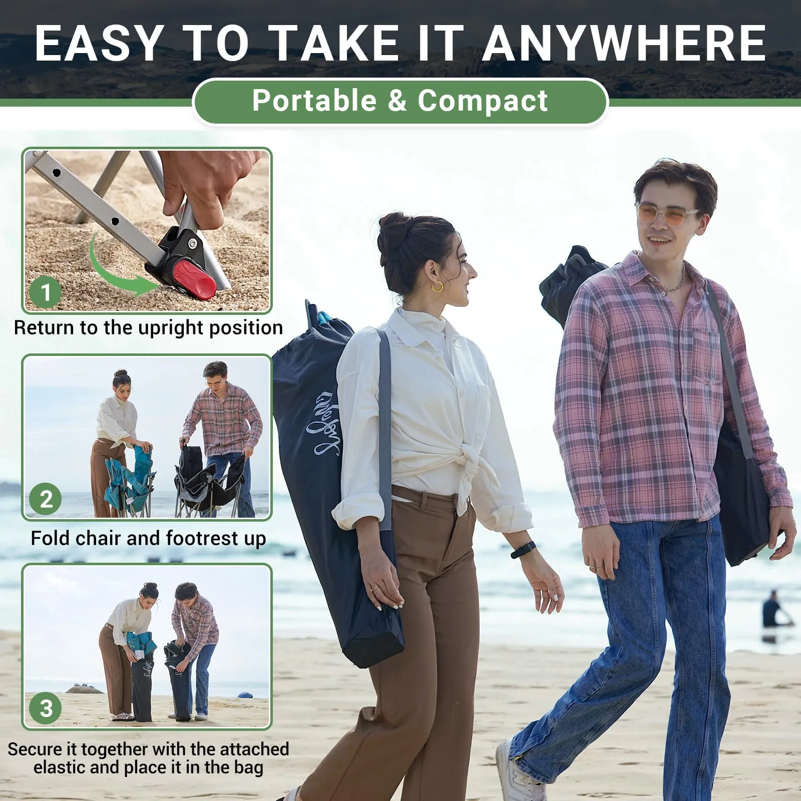 WEJOY Padded Reclining Camping Chair 3-Adjustable Positions with Detachable Footrest