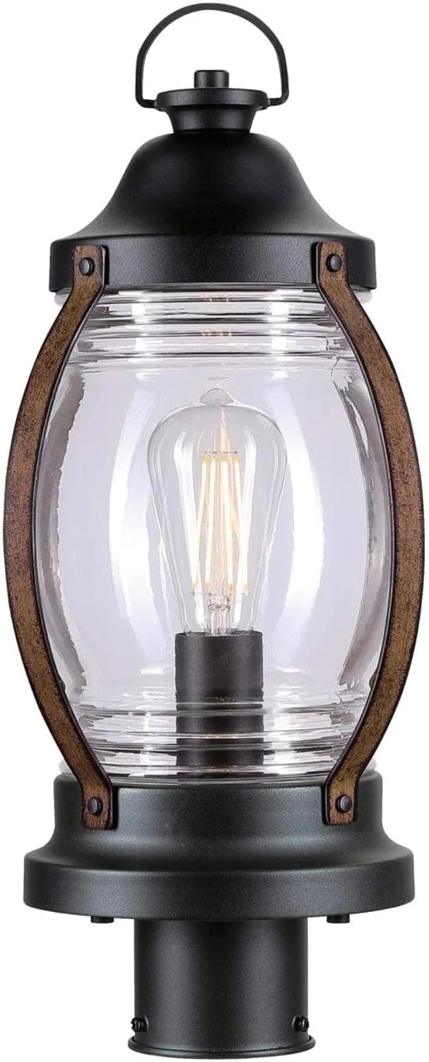 Westinghouse 6578800 Canyon Rustic One-Light Outdoor Post Top Light Fixture Textured Black and Barnwood Finish, Clear Glass