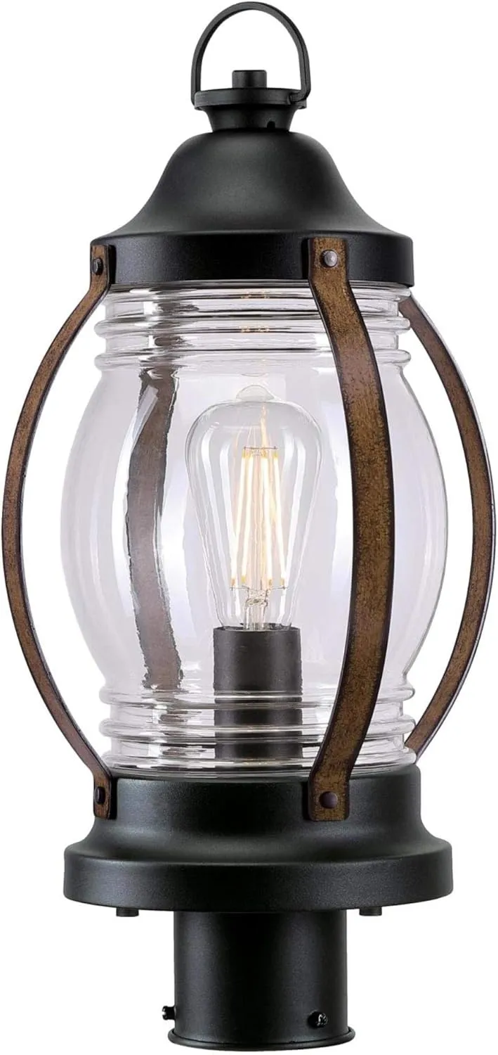 Westinghouse 6578800 Canyon Rustic One-Light Outdoor Post Top Light Fixture Textured Black and Barnwood Finish, Clear Glass