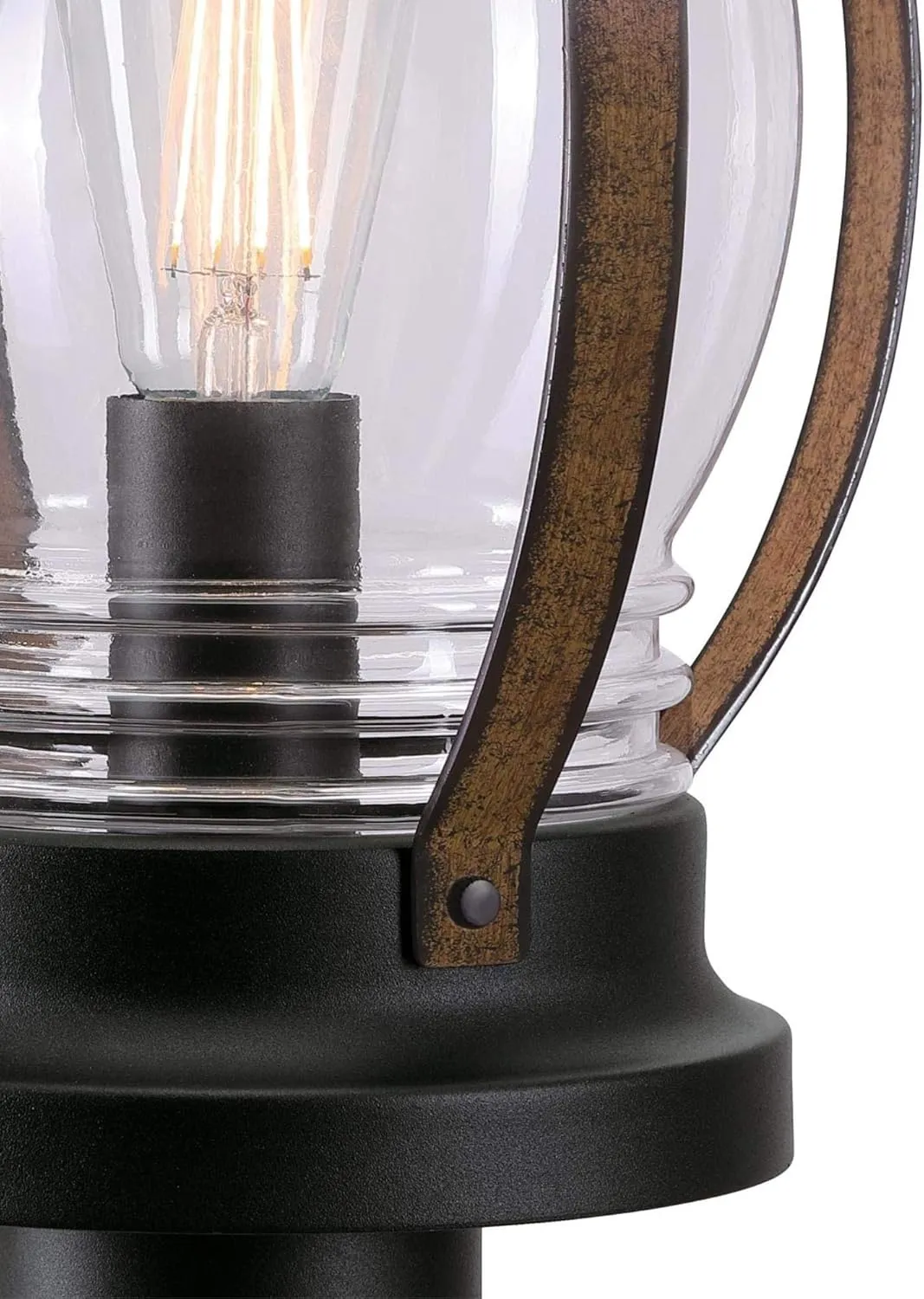 Westinghouse 6578800 Canyon Rustic One-Light Outdoor Post Top Light Fixture Textured Black and Barnwood Finish, Clear Glass