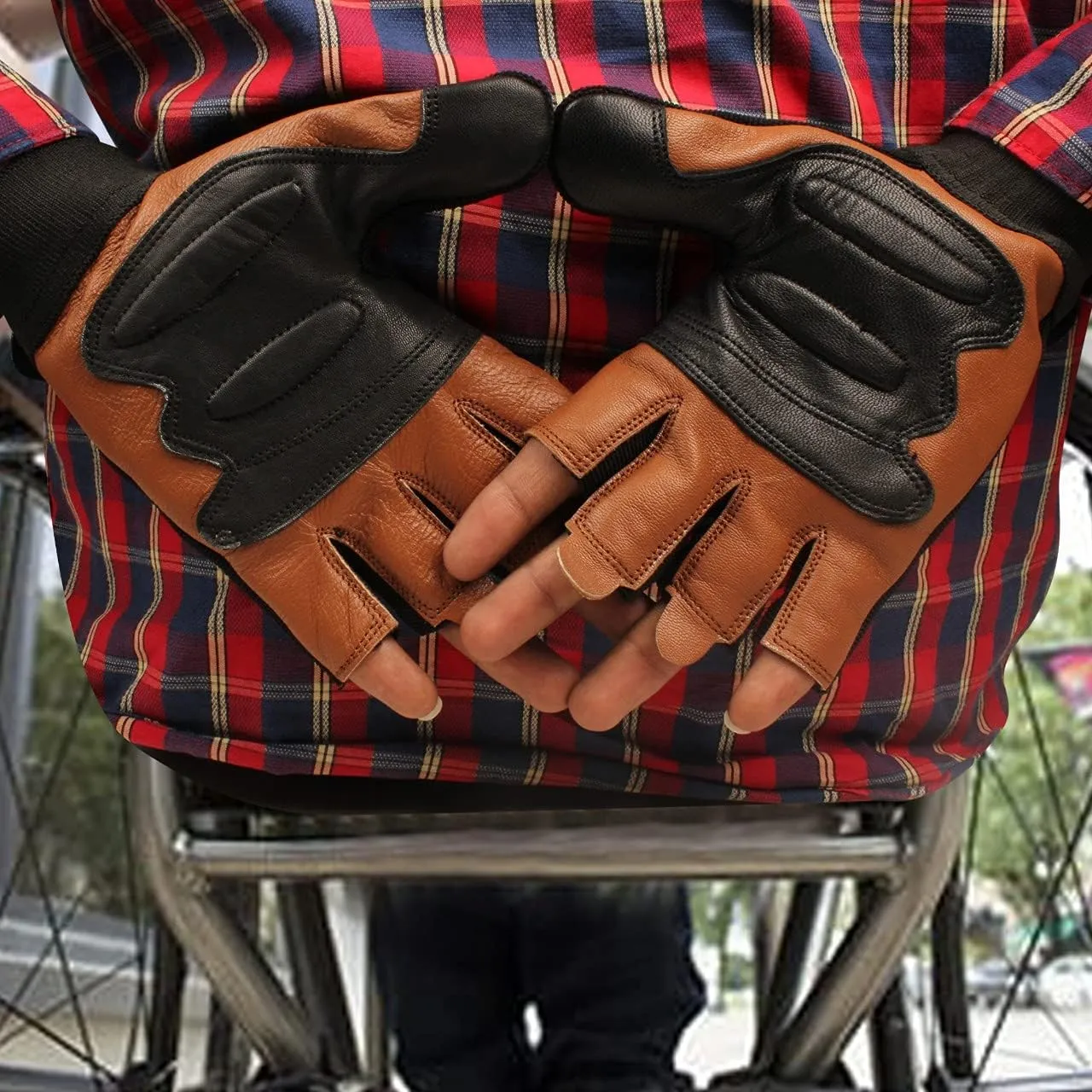 Wheelchair Gloves Real Leather Palm Gloves Mobility Padded Gloves Breathable, Fingerless Bike Gloves with Anti-Slip Grip Lightweight Cycling Gloves