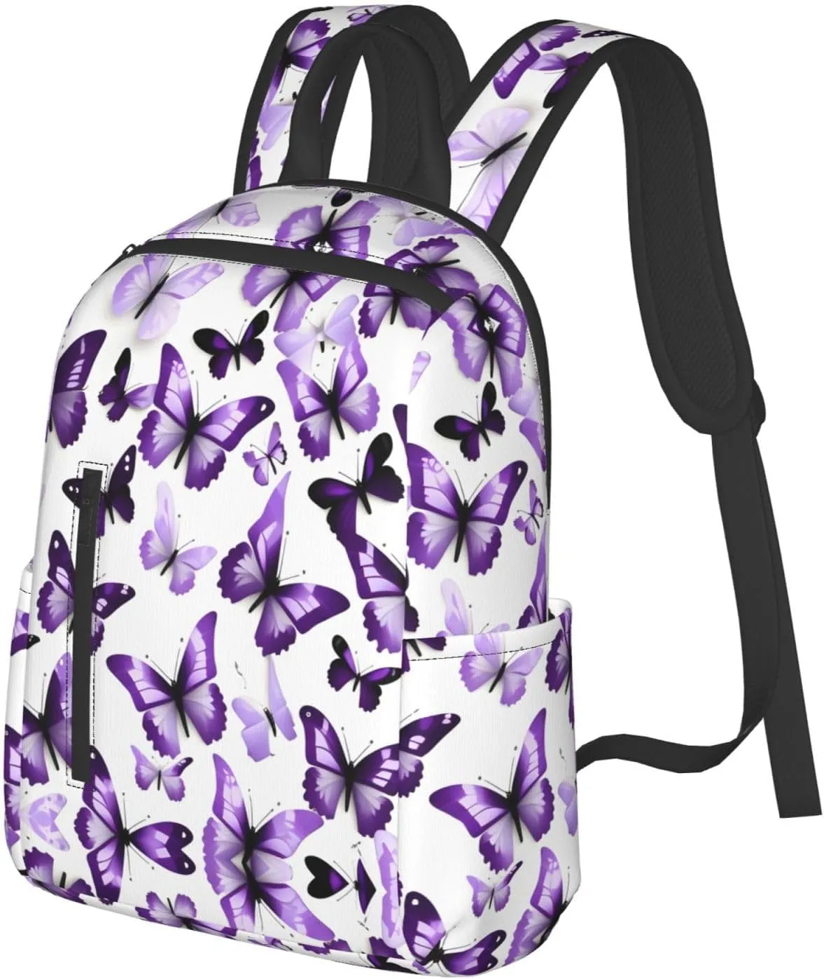 White Purple Butterflies Print Lightweight Backpack, Travel Bookbag College Bag,Laptop Backpack For Men Women