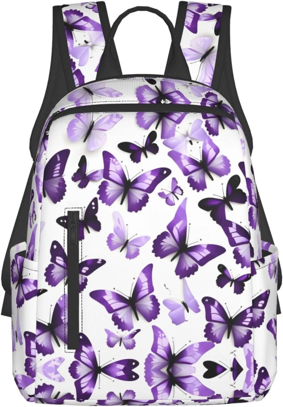 White Purple Butterflies Print Lightweight Backpack, Travel Bookbag College Bag,Laptop Backpack For Men Women