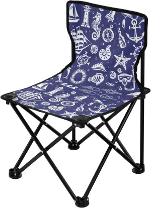 White Summer Sea Icons Navy Blue Foldable Camp Chair Ultra Lightweight Beach Chair Backpack Carry Bag Included Hiking Chairs Backpacking Ultralight for Indoor Lawn