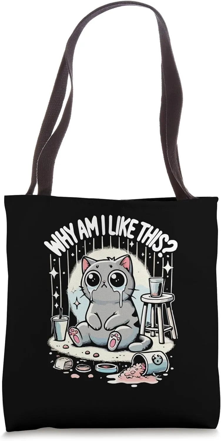Why Am I Like This? – Funny Adulting Gen Z Crying Cat Meme Tote Bag