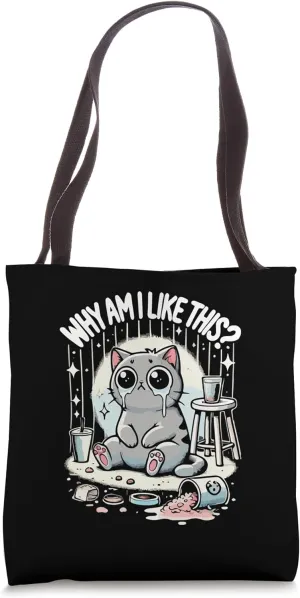 Why Am I Like This? – Funny Adulting Gen Z Crying Cat Meme Tote Bag