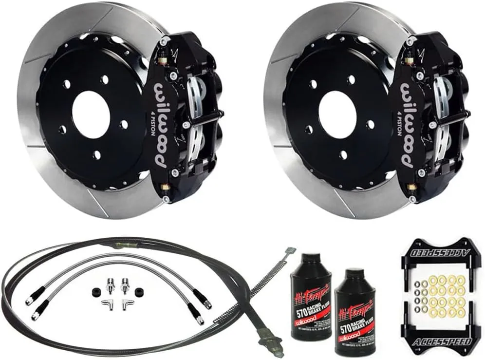 Wilwood Forged Narrow Superlite 4R 13 Rear Big Brake Kit, Black Calipers, Slotted Rotors, Parking Brake Cable, Stainless Brake Lines & Brake Fluid Compatible with 2005-2014 Mustang