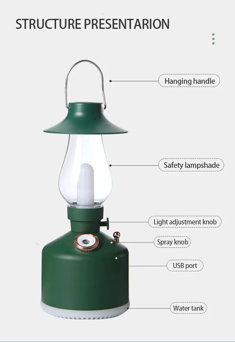 Wireless Air Humidifier & Camping Lamp – USB Rechargeable Aromatherapy Diffuser with LED Light