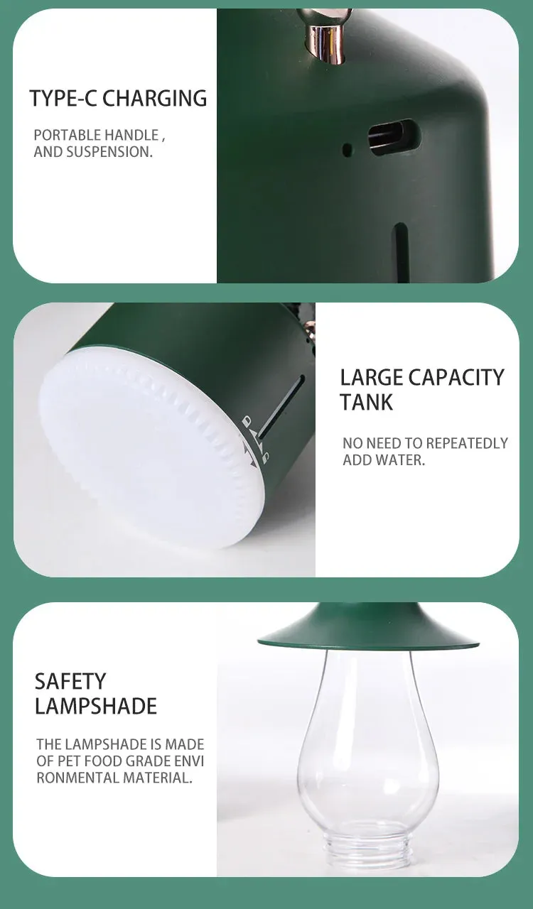 Wireless Air Humidifier & Camping Lamp – USB Rechargeable Aromatherapy Diffuser with LED Light