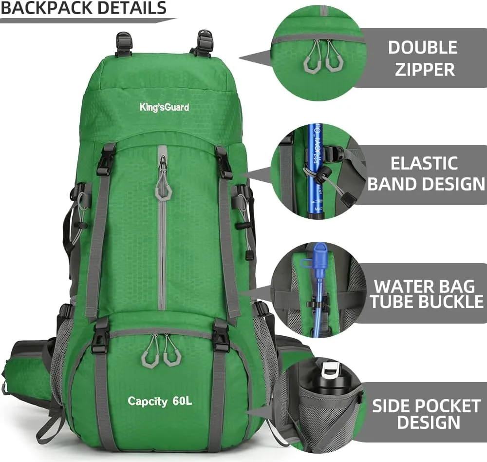 WIYPRQZ 60L Waterproof Hiking Camping Backpack with Rain Cover Camping Travel Bag for Climbing Fishing Men Women (Green)