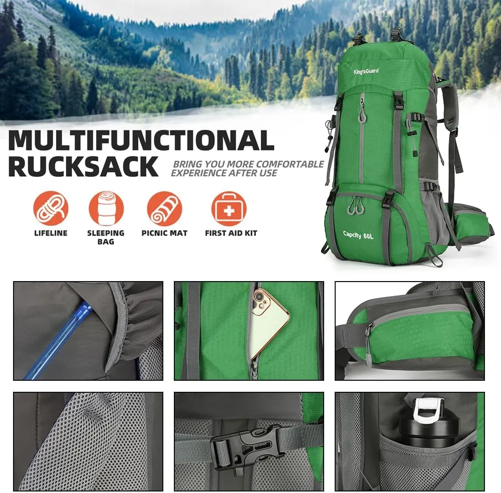 WIYPRQZ 60L Waterproof Hiking Camping Backpack with Rain Cover Camping Travel Bag for Climbing Fishing Men Women (Green)