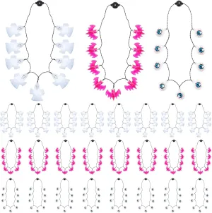 Woanger 24 Pack Halloween LED Lantern Necklace Bulk, 39 Inch Light up Halloween Lantern Necklace, Party Favors Supplies,Accessories for Kids Adults(Ghost, Bat, Eye)