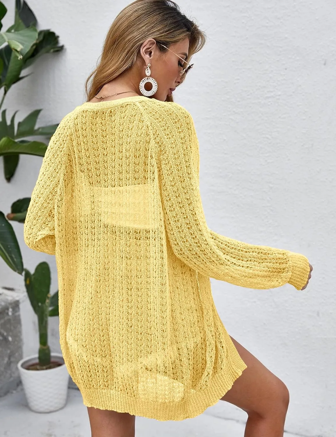 Women Crochet Lightweight Cardigan Cover Up Open Front Long Sleeve Summer Cardigans