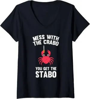Womens Mess With The Crabo You Get The Stabo Cute Funny Crab Meme V-Neck T-Shirt