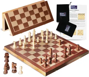 Wooden Chess Set for Adults and Kids, 15" Portable Chess Board Set with Chess Pieces & Drawstring Bag