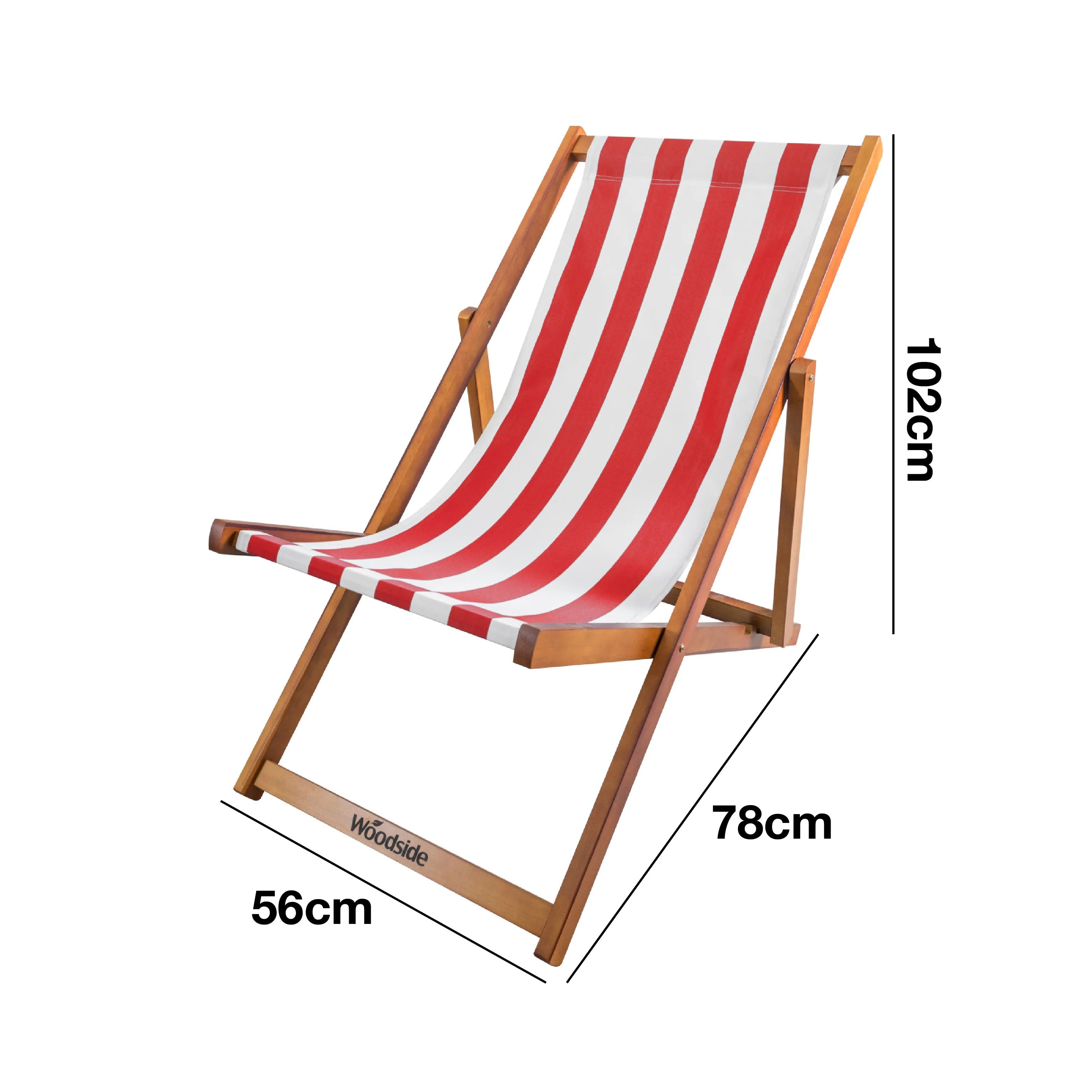 Woodside Traditional Folding Beach/Garden Wooden Deck Chair Seaside Lounger, Red/White