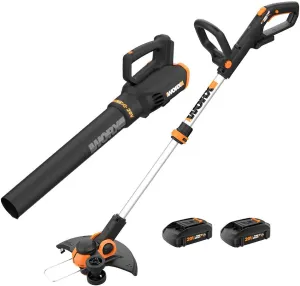 Worx 20V String Trimmer Cordless & Edger 3.0   Leaf Blower Cordless with Battery and Charger Turbine, Black and Orange